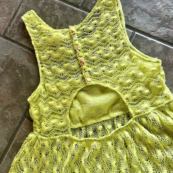 ⭐️BOGO FREE⭐️ FREE PEOPLE Madame Butterfly Lace Tank Dress in Lemon-lime - Picture 11 of 14